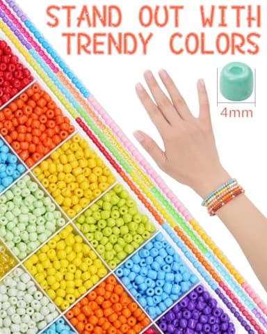 Mio Angle 4mm Glass Seed Beads Friendship Bracelet Kit, 10000pcs+ 120 Colors 6/0 Small Beads for Friendship Bracelet Beads Waist Beads with String Cords Letter Beads for DIY Jewelry Making Girls Craft - Image 7