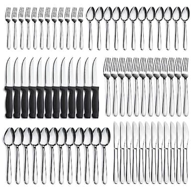 Pleafind 72-Pieces Silverware Set for 12, Flatware Set with Steak Knives, Stainless Steel Cutlery Set, Include Forks Spoons and Knives Set, Dishwasher Safe Utensil Sets for Home Restaurant - Image 1