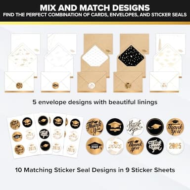 Decorably 50 Pack Gold-Foiled 6x4in Graduation Thank You Cards 2025 with Envelopes and Stickers, 10 Elegant Designs Folded College Graduation Thank You Cards, Blank Inside - Image 5