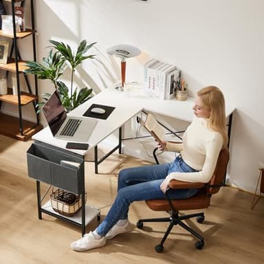 Sweetcrispy L Shaped Computer Desk - Gaming Corner 50 Inch PC White Writing Study Student Table with Wooden Desktop CPU Stand Side Bag Reversible for Home Office Room Small Space, Black - Image 6