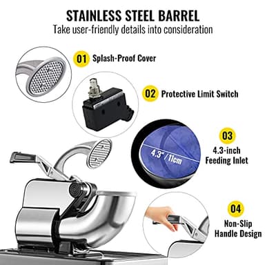 VEVOR 110V Commercial Ice Crusher 661LBS/H, ETL Approved 300W Electric Snow Cone Machine with Dual Blades, Stainless Steel Shaved Ice Machine with Safety On/Off Switch for Family, Restaurants, Bars - Image 4