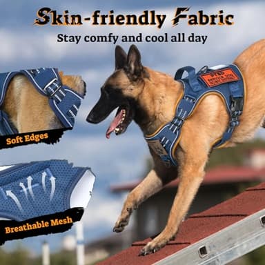 rabbitgoo Dog Harness Medium Sized No Pull, Tactical Service Pet Vest with Molle and Control Handle, Adjustable and Reflective Military Harness for Easy Walking and Training, Blue, M - Image 6
