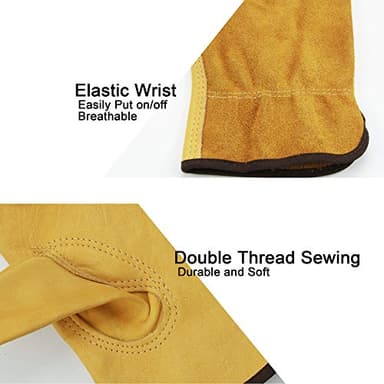OZERO Leather Work Gloves Flex Grip Tough Cowhide Gardening Glove for Wood Cutting/Construction/Truck Driving/Garden/Yard Working for Men and Women 1 Pair (Gold,X-Large) - Image 3