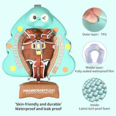 Mambobaby Float with Canopy and Tail New Upgraded Non-Inflatable Baby Pool Float Mambo Float Swim Trainer Solid Infant Swim Float Adjustable Pearl Foam Baby Swim Ring - Image 2