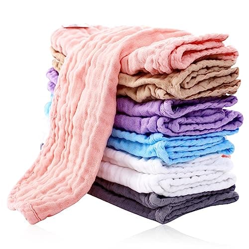 Cute Castle 12 Pack Muslin Burp Cloths for Baby - Ultra-Soft 100% Cotton Baby Washcloths - Large 20'' by 10'' Super Absorbent Milk Spit Up Rags - Burpy Cloths for Unisex, Boy, Girl - Multicolor - Image 1