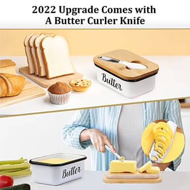 LANDNEOO Butter Dish with Lid and Butter Curler Knife - Unbreakable Stainless Steel Keeper Container with Double Silicone Sealing, for Kitchen Farmhouse Decor - Image 3