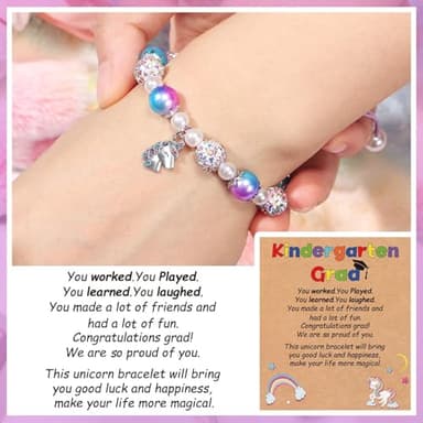 Trabuono 2025 Kindergarten Graduation Gifts for Girls, Preschool Graduation Gifts for Her Daughter Granddaughter Niece Big Sister Purple Unicorn Charm Bracelet for Girls with Grad Card Present Boxed - Image 2