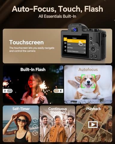 Fulealfly 8K Digital Camera for Photography, 88MP Autofocus WiFi Vlogging Camera for YouTube Video with Front and Rear Lens, Flash, Touch Screen, Lens Hood, 64GB Card, 2 Batteries(Black) - Image 5