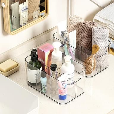 2 Pack, 5-Compartment Clear Plastic Bin - Divided Art Supplies, Cosmetic Makeup Caddy Organizer - Multiuse Storage Container for Vanity, Bathroom, Kitchen, Office, Craft, Shower, Cleaning Items - Image 5