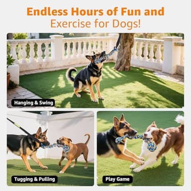 LOOBANI Outdoor Bungee Tug Toy, Dog Toy Hanging from Tree for Small to Large Dogs, Interactive Exercise Play Cord & Tether with Chew Rope Toy (Tree Stump Tug of War-Black) - Image 4