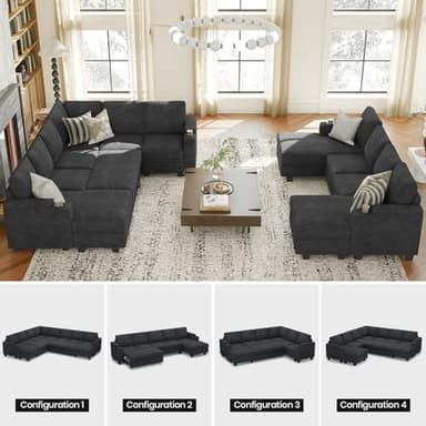 Belffin Oversized Sleeper Sofa U Shaped Modular Sectional Couch with Double Storage Chaise Convertible Sofa Bed. Dark Grey Couch - Image 6
