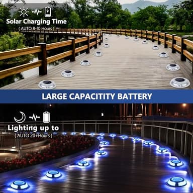 Brizled 12 Pack Solar Driveway Lights, 2 Colors in 1 Outdoor Dock Lights, IP67 Waterproof Deck Lighting Marine Light, Road Marker Solar Light for Sidewalk Pathway Walkway Garden Yard(Cool White/Blue) - Image 6