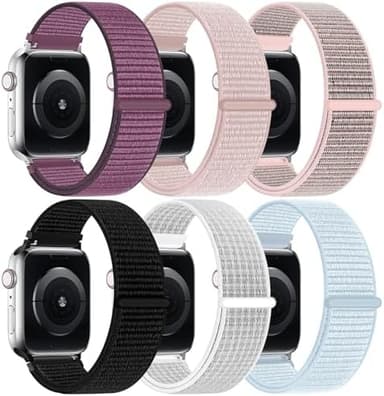 6 Pack Nylon Sport Loop Band Compatible with Apple Watch Band 38mm 40mm 41mm 42mm 44mm 45mm 46mm 49mm Women Men, Soft Adjustable Braided Replacement Straps for iWatch Series 11 10 9 8 7 6 5 4 3 2 1 SE Ultra - Image 3