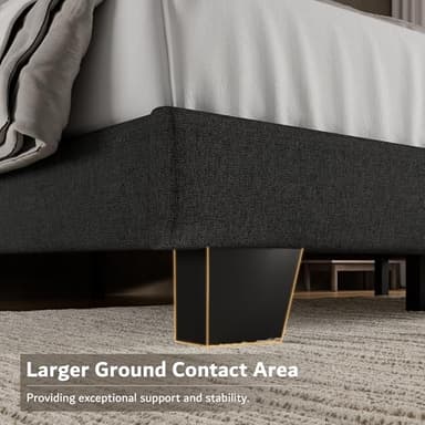 iPormis Queen Platform Bed Frame with Fabric Upholstered Headboard & Thickened Legs, Mattress Foundation w/Solid Wooden Slats Support, Noise Free, No Box Spring Needed, Dark Grey - Image 5