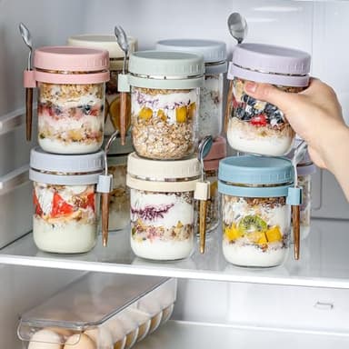 LANDNEOO 6 Pack Overnight Oats Containers with Lids and Spoons, 16 oz Glass Mason Overnight Oats Jars, Large Capacity Airtight Jars for Milk, Cereal, Fruit - Image 5