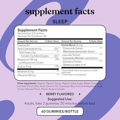 Lemme Sleep Gummies with 5mg Melatonin, Elderberry, Magnesium, L-Theanine, Chamomile and Lavender, Drug-Free Nighttime Sleep Aid, Gluten Free, Gelatin Free, Non GMO, Berry Flavored (60 Count) - Image 4