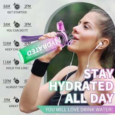 Water Bottle, 32 oz Motivational Water Bottles with Time Marker-Tritan & BPA Free, Sports Water Bottle with Time to Drink & Strap, Wide Mouth, Leakproof -Gift for Christmas Gym Fitness & Outdoor - Image 4