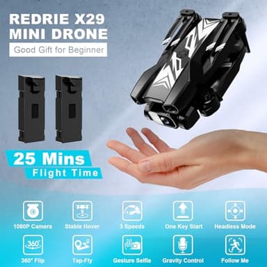 Mini Drone with Camera for Kids Adults-1080P FPV Camera Foldable Drone with Stable Altitude Hold, Gestures Selfie, Waypoint Fly, Auto-Follow, 3D Flip, One Key Start, 3 Speeds, 2 Batteries - Image 6