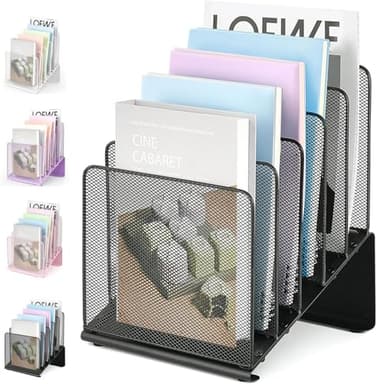 LEKETREE File Organizer for Desk, File Folder Organizer with 5-Section Vertical Rack, Suitable for Home Office Document Organization and Storage(Black) - Image 1