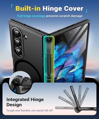 BERFY for Z Fold 6 Case with HD Screen Protector, [Compatible with MagSafe] Built-in 2 Kickstand & Hinge Protection, Full Body Shockproof Phone Case for Samsung Galaxy Z Fold 6, Black - Image 5