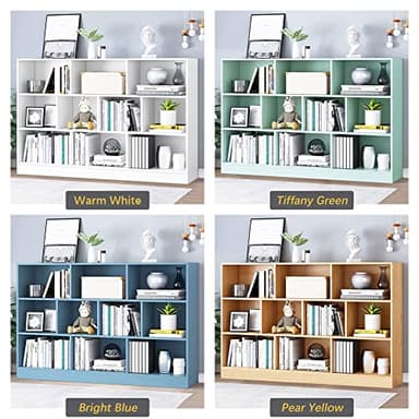IOTXY Open Shelf Low Bookcase - Wooden 3-Tier Floor Standing Display Cabinet Organizer with Base, 10 Cubes Short Horizontal Bookshelf in Bright Blue - Image 3