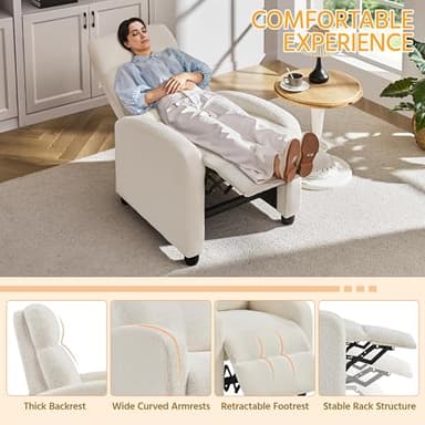 Topeakmart Fabric Recliner Chair Adjustable Modern Single Sofa Chair with Pocket Spring Living Room Bedroom Home Theater Ivory - Image 5