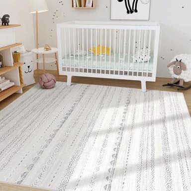 Nakagishi 6x9 Area Rugs Living Room: Washable Boho Large Neutral Soft Farmhouse Rug Stain Resistant Modern Indoor Floor Non-Slip Carpet for Bedroom Nursery Kids Playroom Office Dining Room Dorm- Gray - Image 8