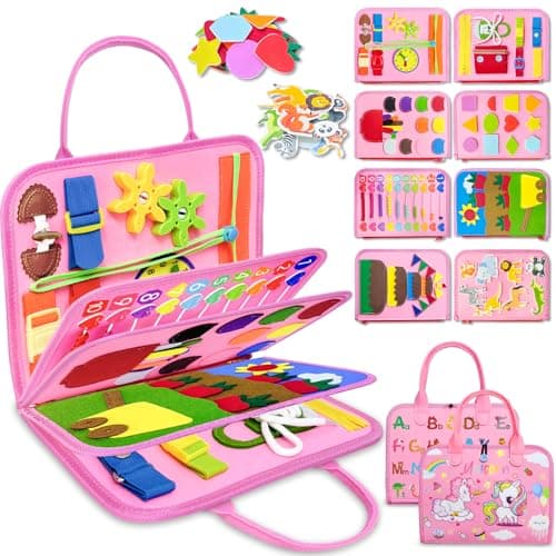 Exorany Busy Board Montessori Toys for Toddler Girl Birthday Gifts, Busy Book Sensory Learning Toys for Toddlers, Toddler Girl Airplane Car Travel Toy Educational Activities - Image 1