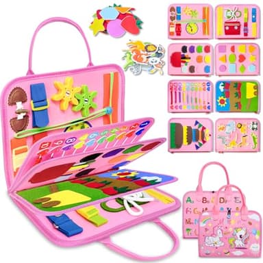 Exorany Busy Board Montessori Toys for Toddler Girl Birthday Gifts, Busy Book Sensory Learning Toys for Toddlers, Toddler Girl Airplane Car Travel Toy Educational Activities - Image 1