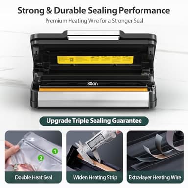 Precision Vacuum Sealer Machine Pro, 2X Seal & 130W Pump Powerful Vacuum Sealer for Food,10-in-1 Functions with Handle Design, Built-in Cutter&Bags Storage&Hose, 2 Bags Rolls, Stainless Steel - Image 6