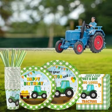 Tractor Party Supplies Decorations, Disposable Kids Birthday Paper Plates and Napkins Set with Cups and Straws for 24 Guests, 120 Pcs Party Dessert Dinnerware - Image 3