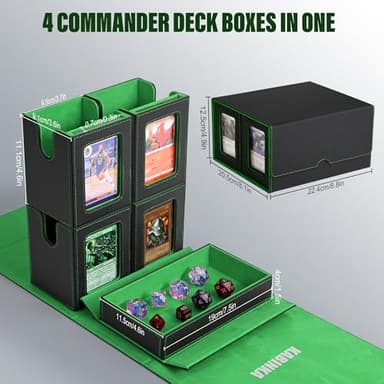 Card Deck Box for MTG with Commander Display, 5 in 1 Card Storage Box Fits 400+ Double-sleeved Cards, Removable Deck Case for TCG/Sports Cards with Dice Tray, 4 Magnetic Card Holders (Black Green) - Image 4