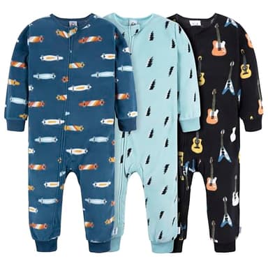 Gerber Toddler Boys' Flame Resistant Fleece Footless Pajamas 3-pack, Skateboard/Guitars, 2T - Image 1