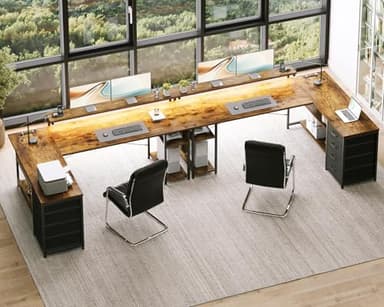 AODK 61" L Shaped Desk with Drawer, Computer Desk with Power Outlets & LED Lights, Reversible Corner Gaming Desks for Home Office Workstation, Office Table with Monitor Shelf, Vintage - Image 9