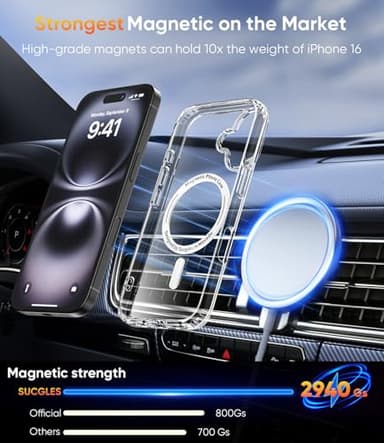 SUCGLES for iPhone 16 Case with MagSafe [Ultra Strong Magnetic] [12FT Military Drop Protection] [Shockproof Bumper] Slim Thin Mag Safe Phone Cover 6.1" for Apple iPhone16 (Clear/Magnet) - Image 2