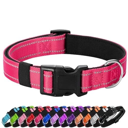 PenSeepet Reflective Dog Collar Padded with Soft Neoprene Breathable Quick Release Basic Dog Collars for Medium Dogs Hot Pink Girl - Image 1