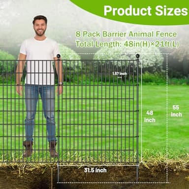 8 Panels No Dig Decorative Outdoor Garden Fence with Gate for Yard, 48 in(H) X 21 ft(L) Animal Barrier Fencing Rustproof Metal Wire Panel Border for Dog, Rabbits, and Patio Temporary Ground Stakes - Image 2
