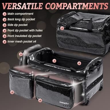 Fanwoli 23" Dance Bag with Garment Rack | Glittering Waterproof Fabric | Shine-Bright Collection | Ideal Competition Rolling Duffle Bag for Dancer Cheerleader Little Princess | Sparkle Rose - Image 5