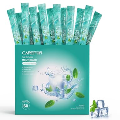 Mouthwash Travel Size Portable 60 Individual Disposable Packets to Go, Alcohol & Fluoride Free Fresh Mint Mouthwash Strips for Superior Oral Hygiene (Pack of 60) - Image 1