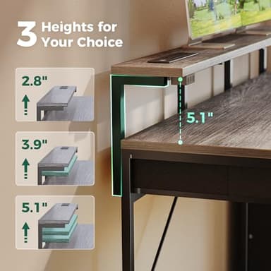 Huuger Gaming Desk with 6 Drawers, Computer Desk with LED Lights Power Outlets and Type-C, 47 Inch Office Desk with Storage, Monitor Stand, Writing Desk Work Desk for Home Office, Bedroom, Study, Grey - Image 8