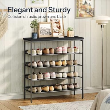 HOOBRO Shoe Rack for Entryway, 5-Tier Organizer with Adjustable Mesh Shelves, 16-20 Pairs, Spacious Floor Mount, Metal, Industrial, Closet Shoe Shelf, Black BB12XJ01 - Image 5