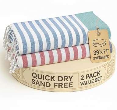 LANE LINEN Beach Towels for Women - 2 Pack Large Beach Towels Oversized, Pre-Washed, Sand Free Towel, Quick Dry, Lightweight and Soft Bath Towel, 39"x71" - Old Glory Teal - Image 1
