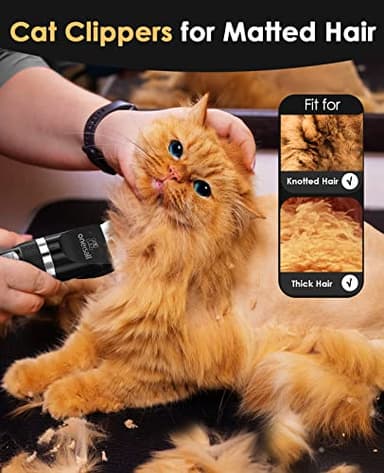 oneisall Quiet Cat Clippers for Matted & Long Hair, 2-Speed Cordless Pet Shaver Grooming Kit for Cats, Small Dogs & Animals (Black) - Image 2