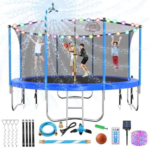Upgraded 16FT 15FT 14FT 12FT 10FT 8FT Trampoline Outdoor with Basketball Hoop and Net, Capacity for 4-6 Kids and Adults - Image 1