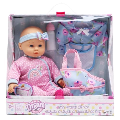 Dream Collection: Baby Keepsake Gift Set - Pink & Blue - 14" Lifelike Baby Doll, Hard Body, Mix & Match Clothing, Accessory Bag, Bottle, Kids Ages 2+ - Image 1