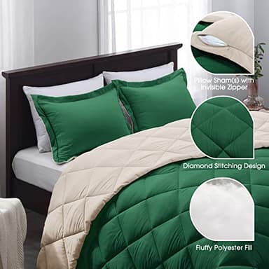Beyond Twin Comforter - Reversible, All-Season, Forest Green/Ivory, 1 Comforter & 1 Pillow Sham - Image 4