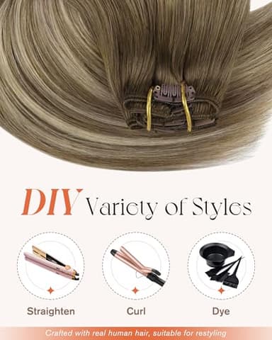 Sunny Hair Clip in Hair Extensions Straight Human Hair Clip in Extensions Remy Clip in Hair Extensions Real Human Hair Extensions Clip ins Ombre Walnut Brown to Light Brown Blonde 20 - Image 6