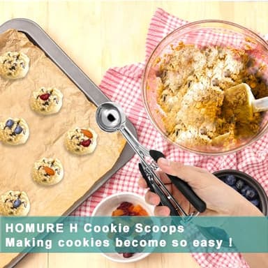 HOMURE H Cookie Scoop 2 Tablespoon, Size #40 Cookie Dough Scoop, 2 Tbsp/ 30 ml/ 1 oz Cookie Scoops for Baking, Spring-Loaded, 18/8 Stainless Steel, Comfortable Grip - Image 5