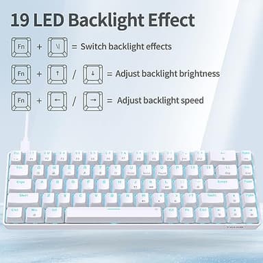 TMKB T68SE 60% Mechanical Gaming Keyboard – Ultra-Compact 68 Keys Wired Keyboard with Blue Switches, LED Backlit, Dedicated Arrow & Control Keys – White – for Windows PC/Laptop/Gamers/Typists - Image 4