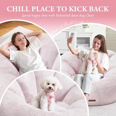 Hobestluk Bean Bag Chairs Large Bean Bag Couch for Adults Stuffed Sofa Chair Comfy Giant Bean Bag Chair with Spacious Design for Reading, Playing or Relaxing (Pink) - Image 6